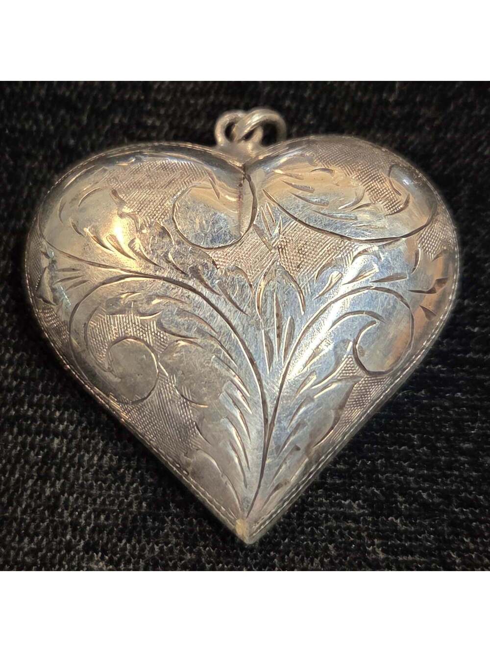 Etched Puffy Sterling Silver Heart Pendant